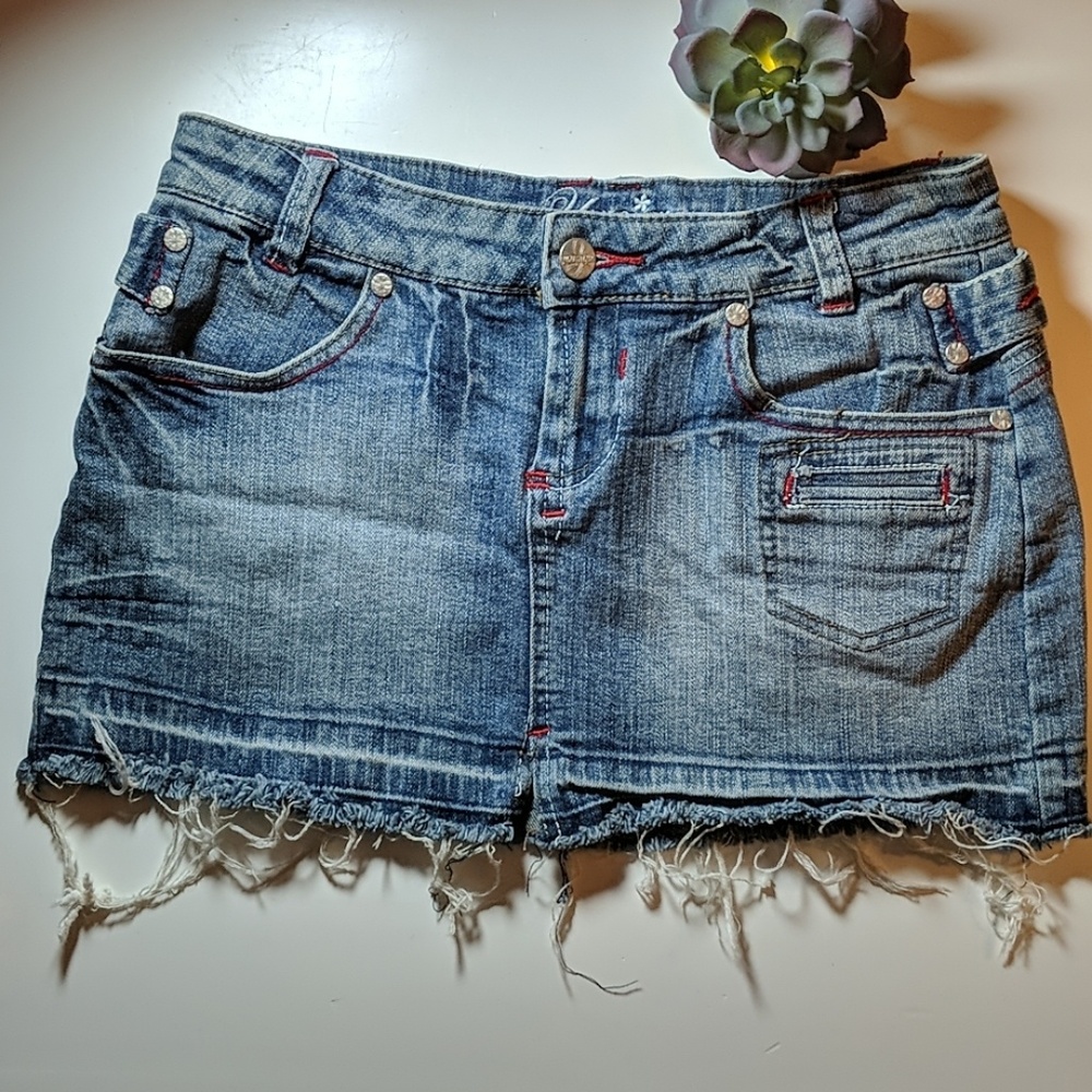 Jean Mini Skirt Raw Edge